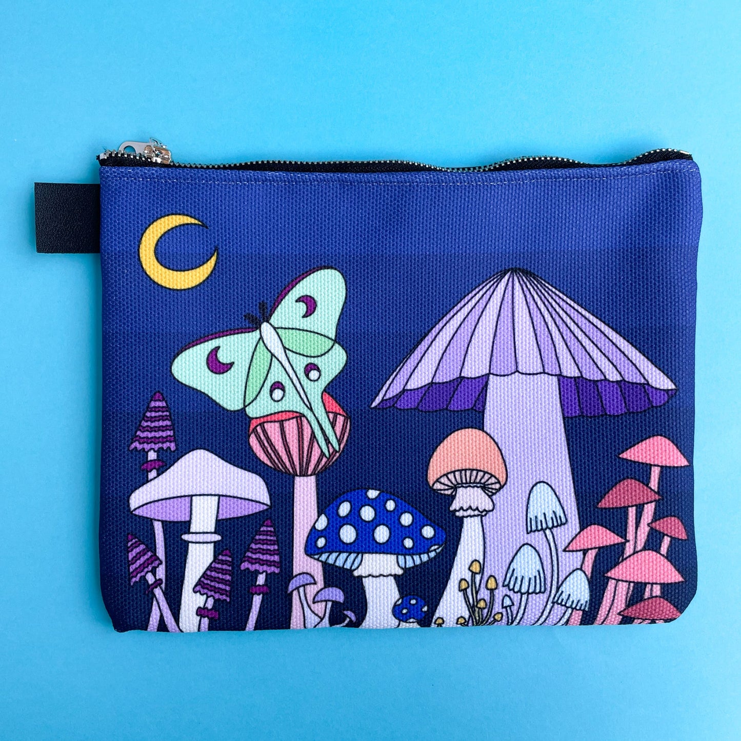 The same mushroom bag on a blue background.