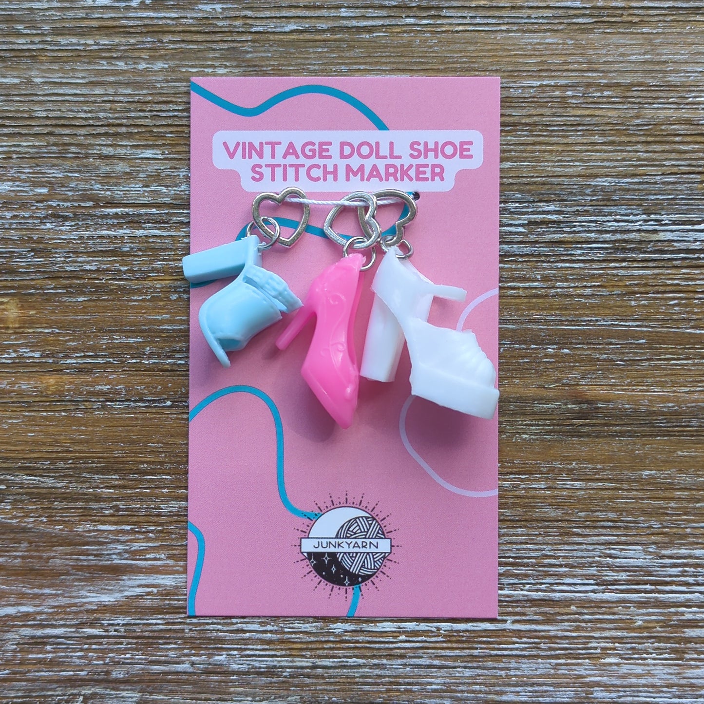 Vintage Barbie Shoe Stitch Markers w/ Heart Ring - Sets of 3 - Ready to Ship