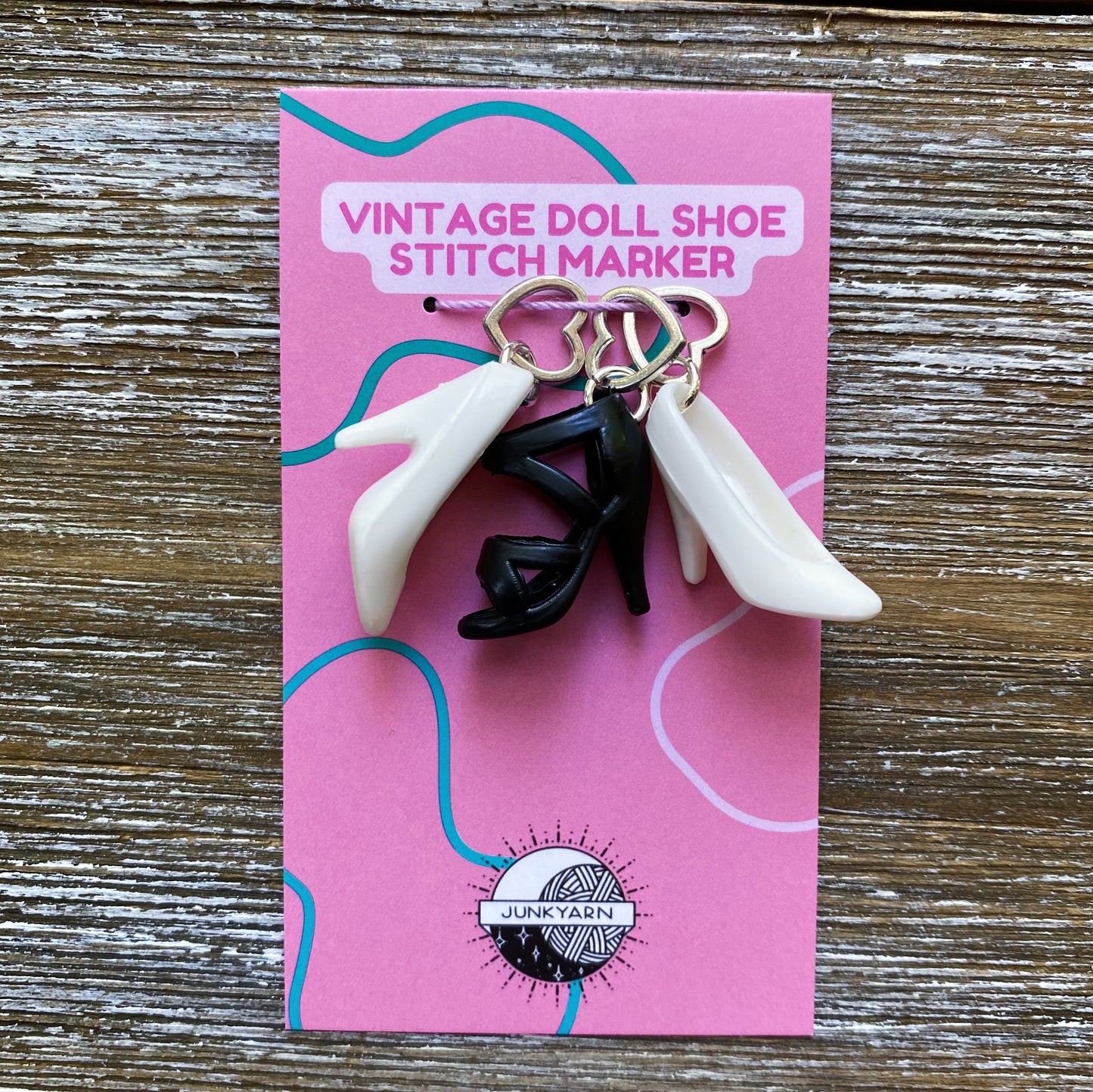 Vintage Barbie Shoe Stitch Markers w/ Heart Ring - Sets of 3 - Ready to Ship